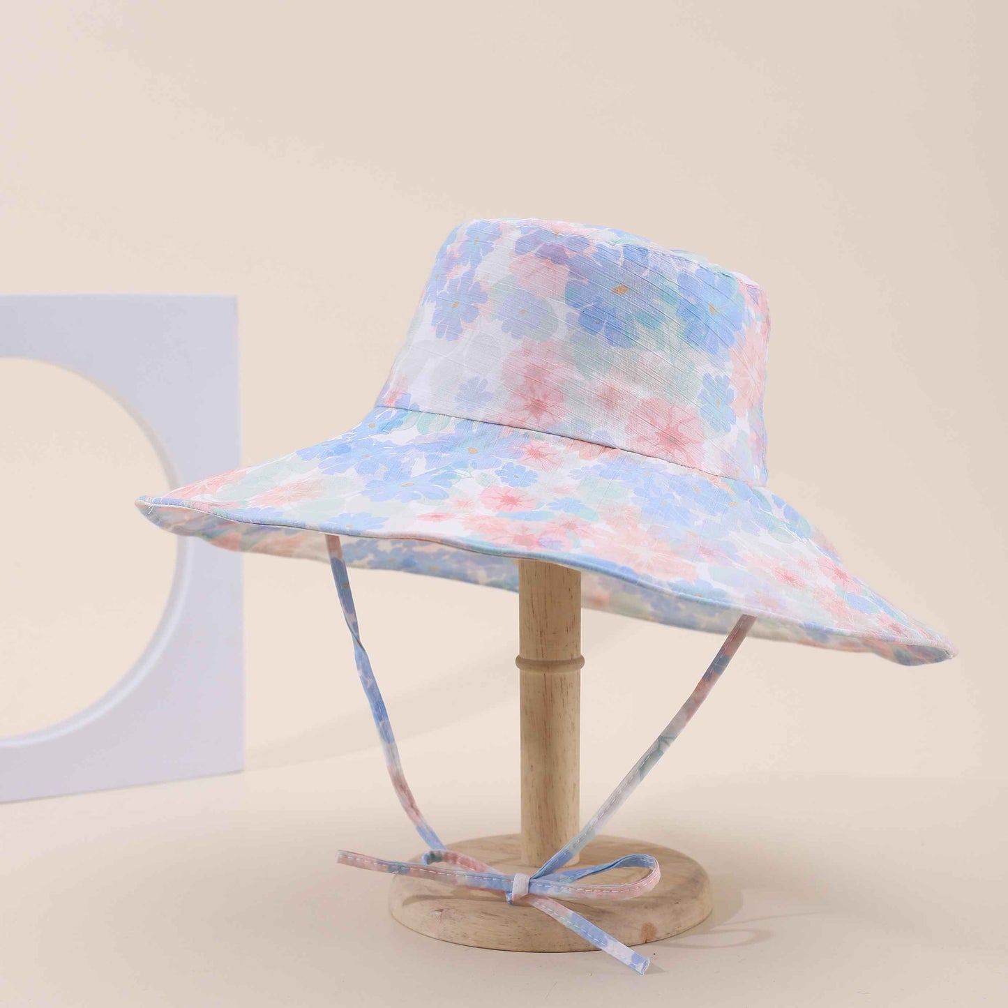 Women's Blue Floral Wide Brim Beach Sun Hat front view