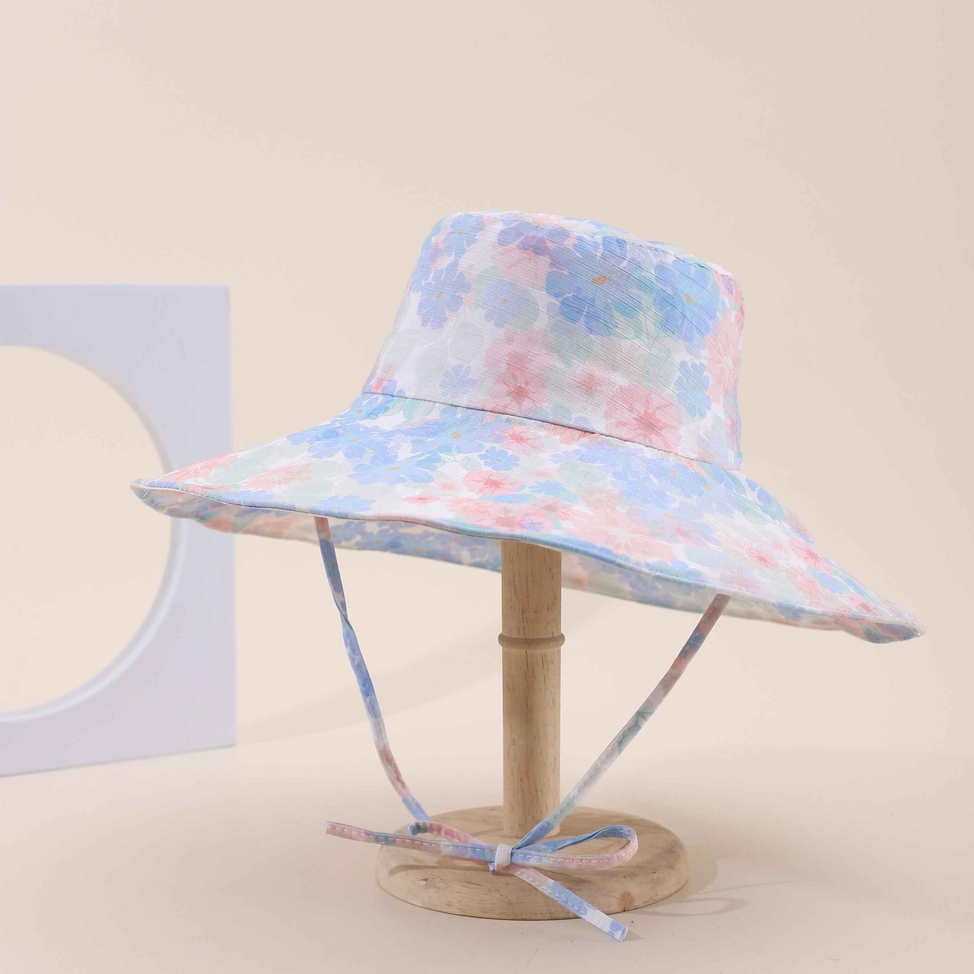 Women's Blue Floral Wide Brim Beach Sun Hat front view