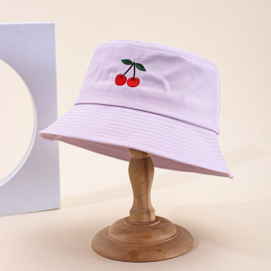 Black cherry embroidered cotton bucket hat front