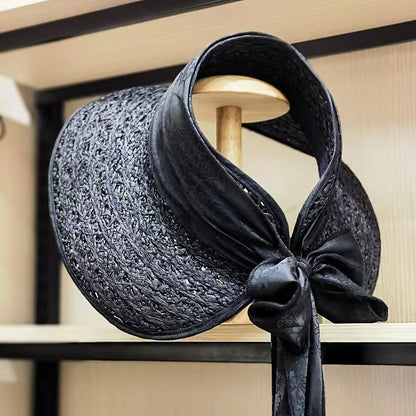 Womens wide brim straw sun visor hat - product photo 3