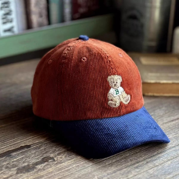 Corduroy Baseball Cap with Embroidered Bear image 1