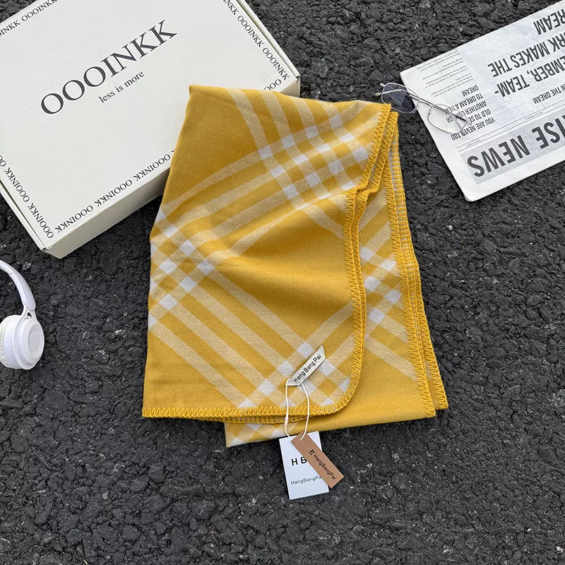 Unisex Classic Windowpane Scarf — yellow plaid scarf with pale crossing lines