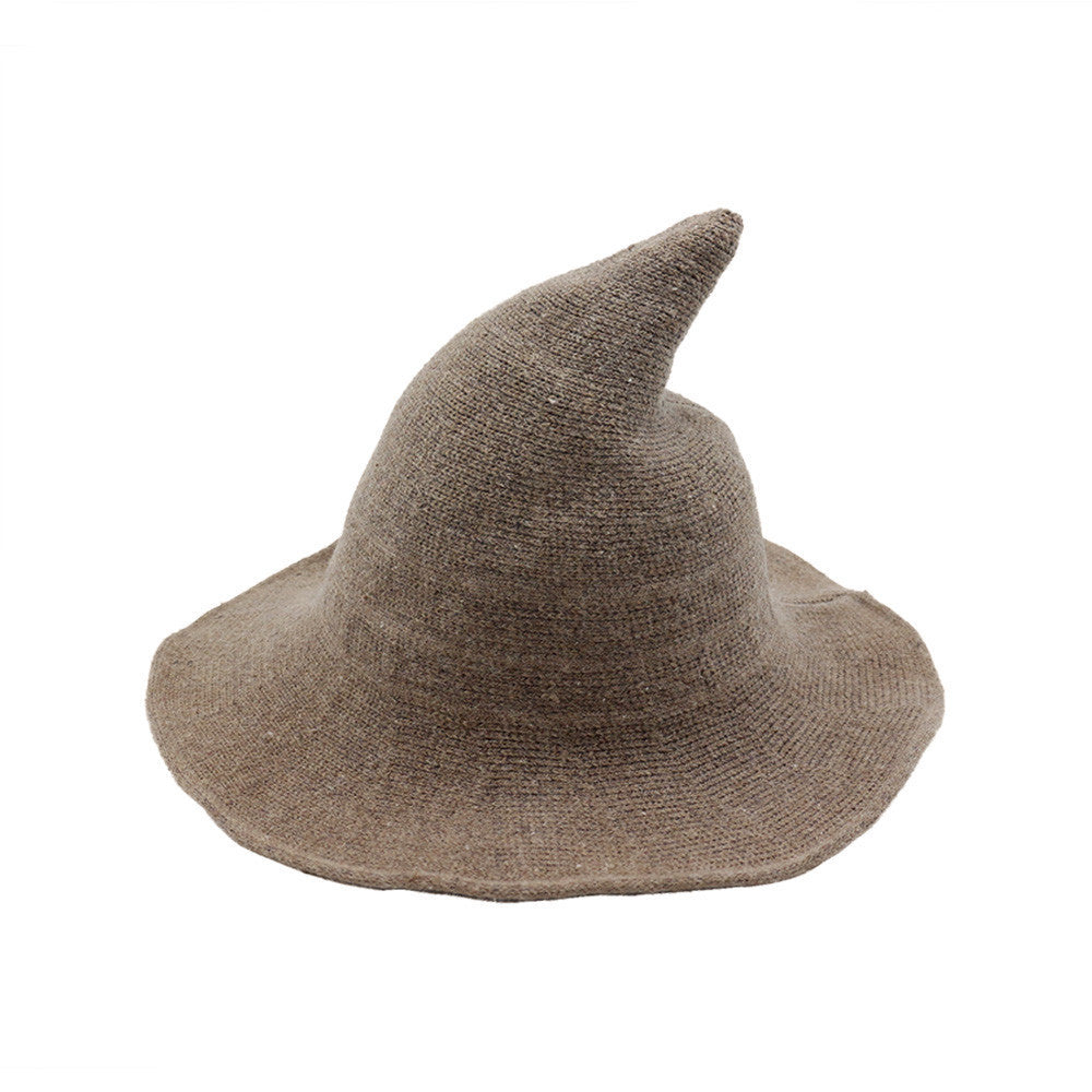 Women's Cotton Wide Brim Halloween Witch Hat - Khaki texture close-up