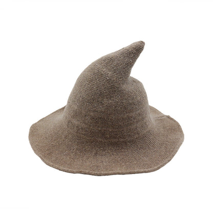 Women's Cotton Wide Brim Halloween Witch Hat - Khaki texture close-up