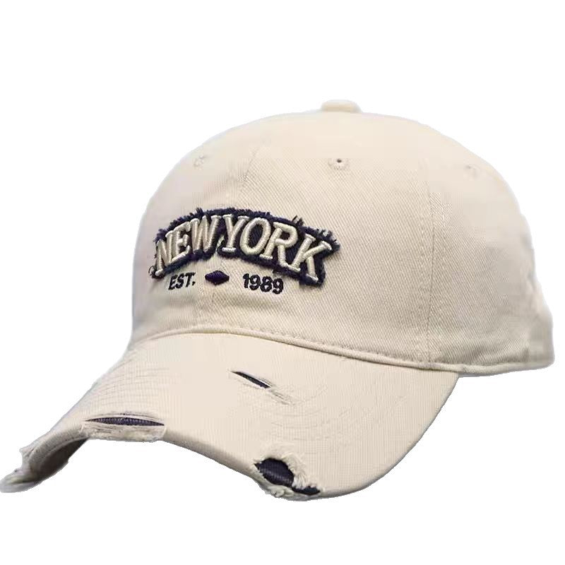 Brown denim baseball cap round crown detail