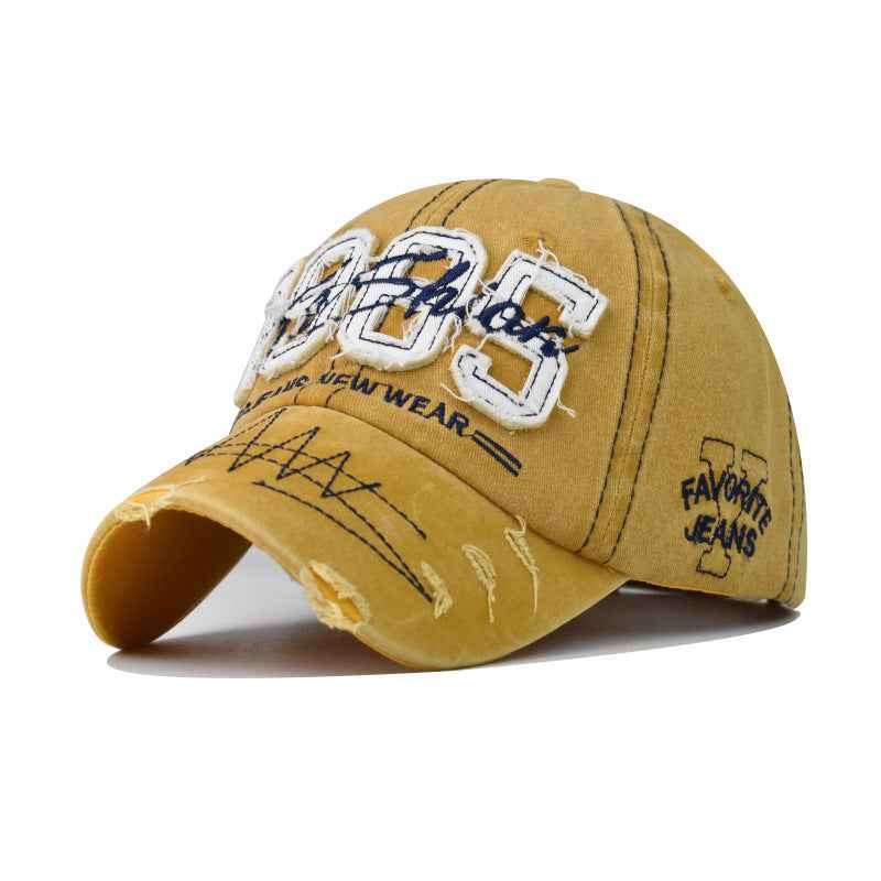 Gray distressed cotton cap side profile