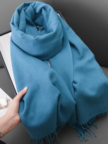 Unisex Heritage Solid Color Fringe Scarf in Blue - color detail 11