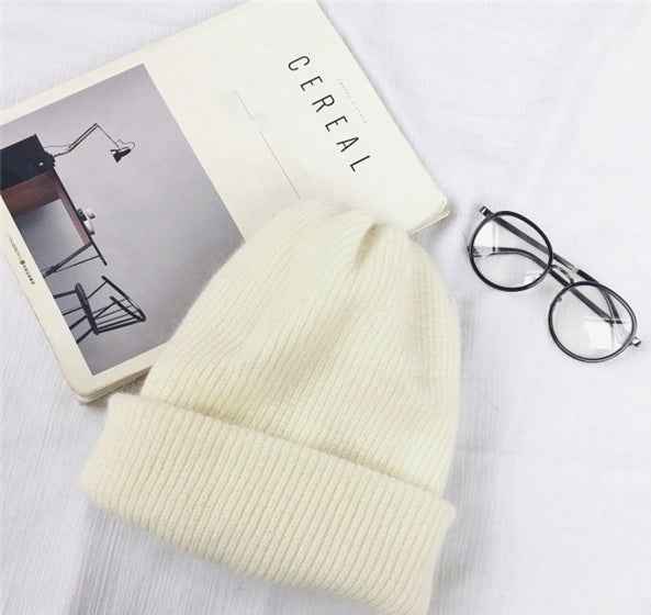 Unisex Rabbit Wool Ribbed Winter Beanies
