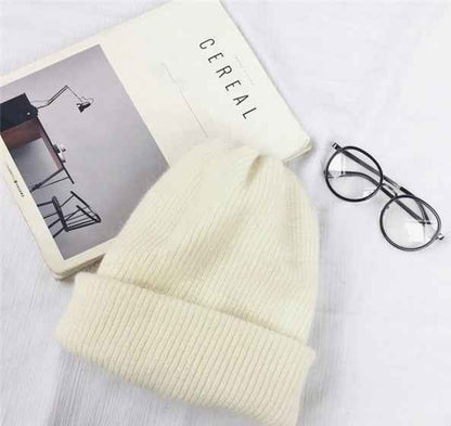 Unisex Rabbit Wool Ribbed Winter Beanies