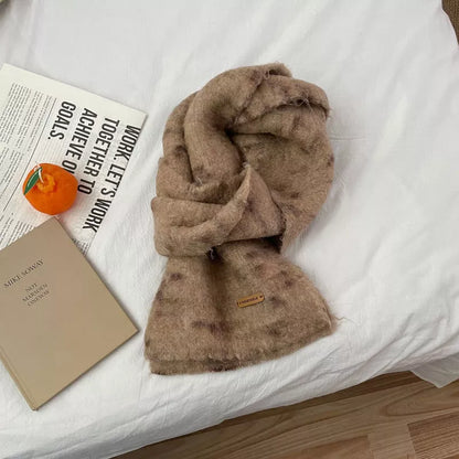 Unisex Fuzzy Contrast Knit Scarf — khaki scarf with a mottled contrasting surface