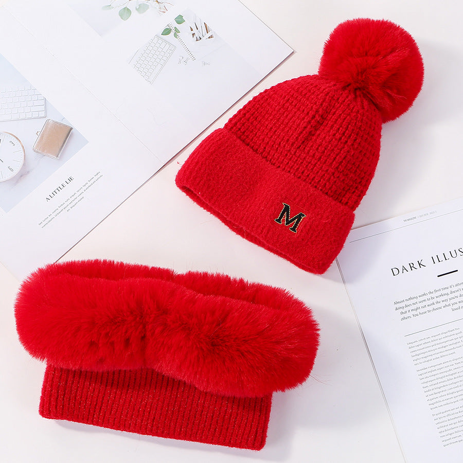 Women's M Red Wool Knit Hat and Scarf Set premium product angle photo 09