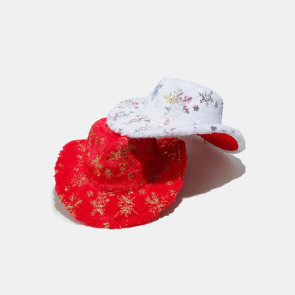 Deep red winter hat snowflake detail