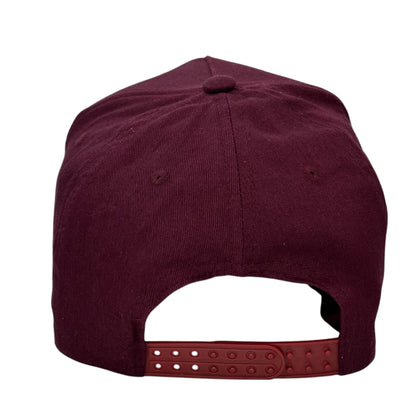 Back of the burgundy Live to Ride cap showing the snapback closure