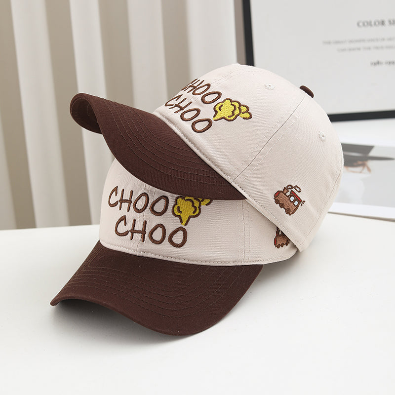 Stacked two-tone Choo Choo caps showing front embroidery and side detail