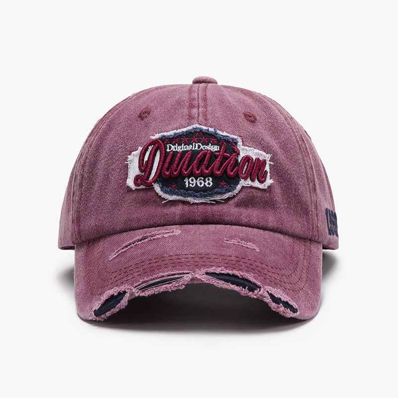 Unisex Distressed Embroidered Washed Cotton Baseball Cap