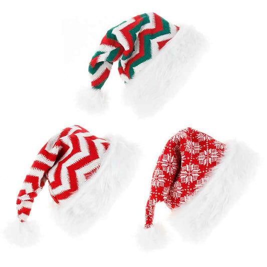 Unisex Red & Green Knit Christmas Hat - Red front view