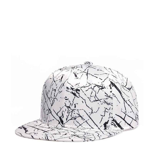 Unisex abstract marble flat-brim snapback cap - white front view