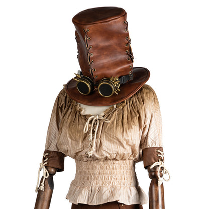 Unisex Halloween Vintage Steampunk Top Hat - Brown texture close-up