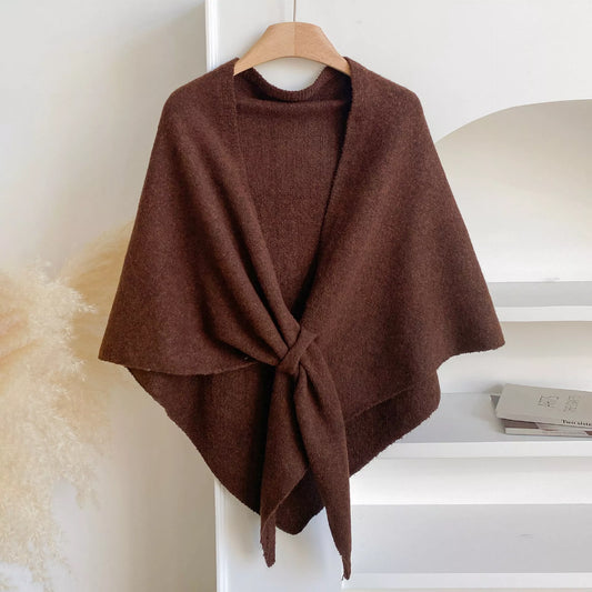 Unisex Knitted Solid Color Scarf Shawl in Brown - front view 1