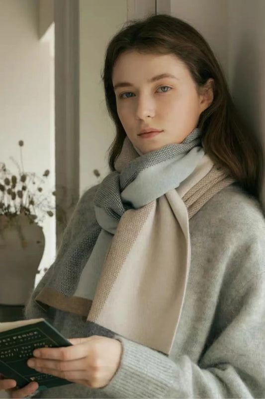 Unisex Thermal Contrast Acrylic Scarf in Sage - front view 1