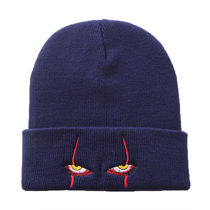 Navy blue creepy eyes embroidered cuffed beanie