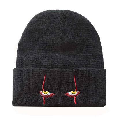Black creepy eyes winter beanie with turned-up cuff