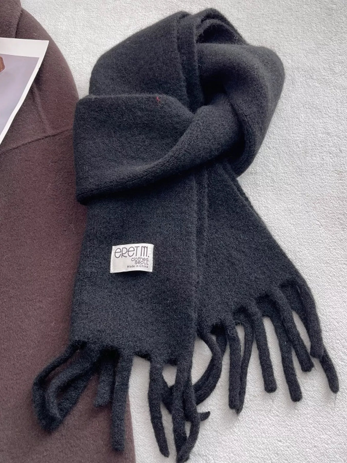 Unisex Fringe Solid Color Scarf — 70.9-Inch — black scarf with thick matching fringe
