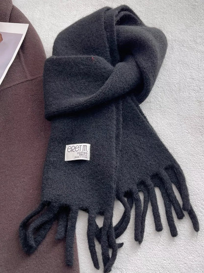 Unisex Fringe Solid Color Scarf — 70.9-Inch — black scarf with thick matching fringe