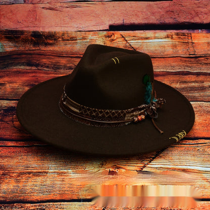 Khaki distressed western fedora hat side profile
