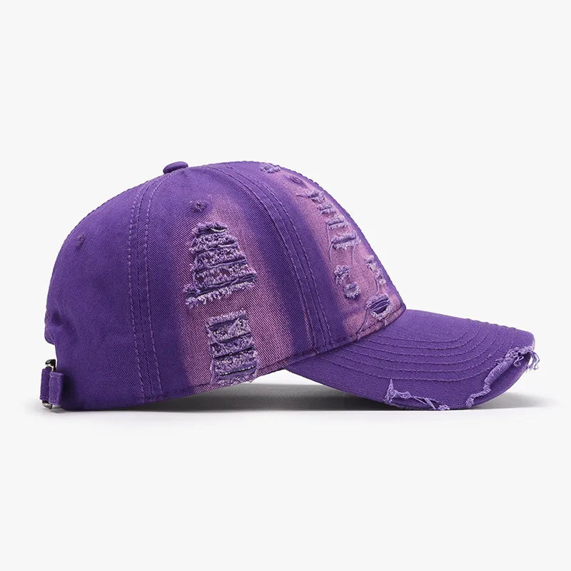 Dark green distressed baseball cap casual view