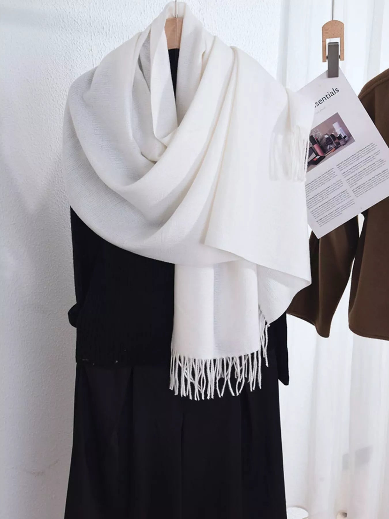 Unisex Heritage Solid Color Fringe Scarf in White - front view 1