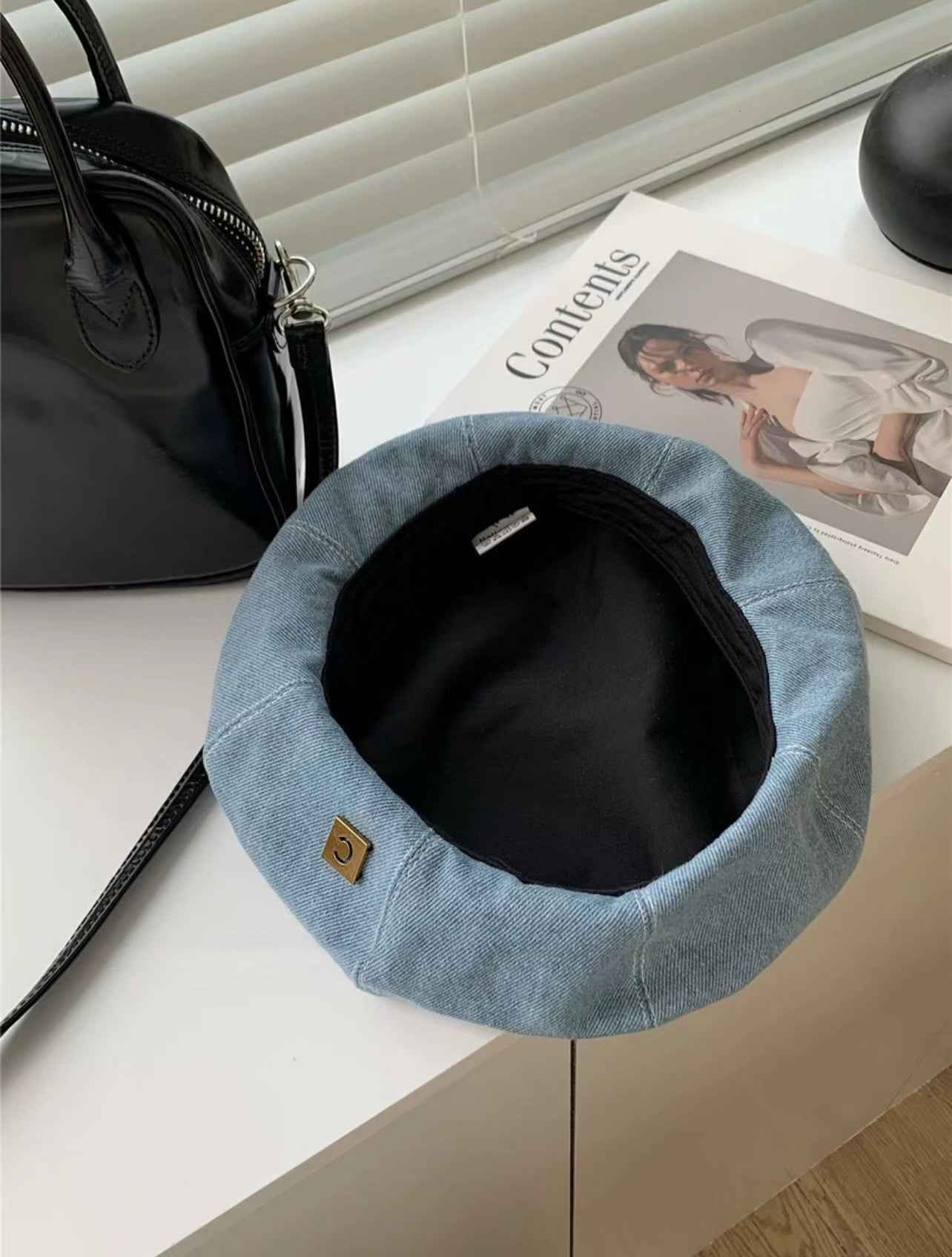 Women's C-Letter Denim Beret Hat