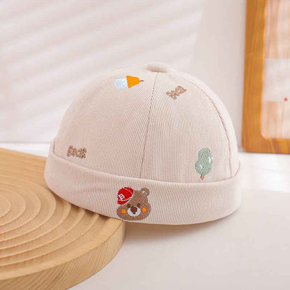 Kids Embroidered Bear Rolled Cuff Docker Caps