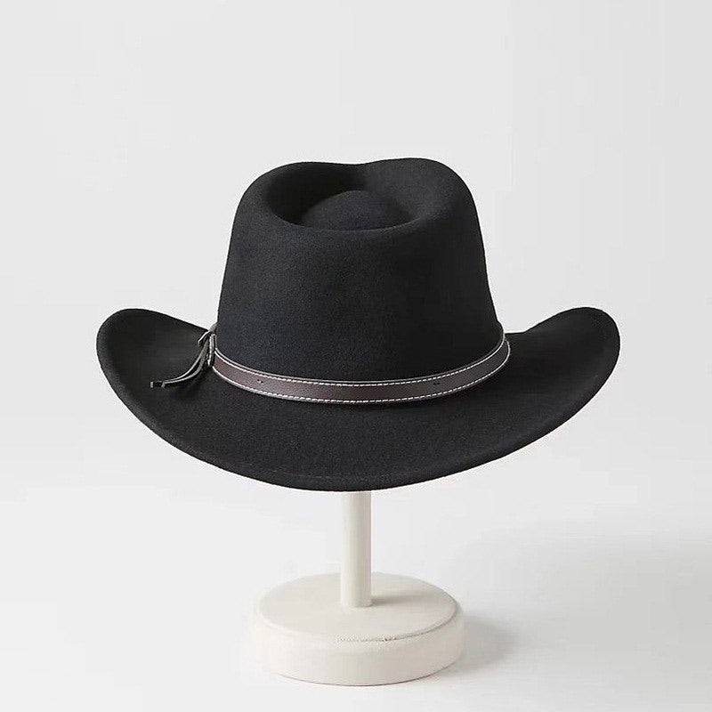 Olive green felt cowboy hat side profile