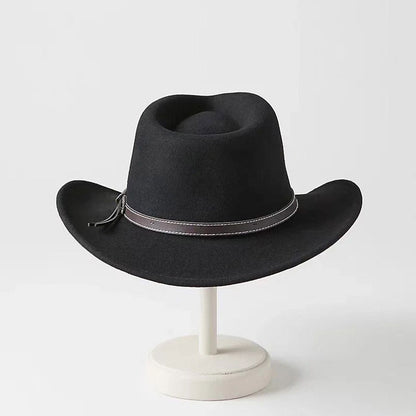 Olive green felt cowboy hat side profile