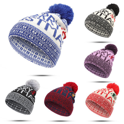 Unisex Nordic Pattern Pom Pom Beanie – Cotton Knit Winter Hat - Blue crown detail