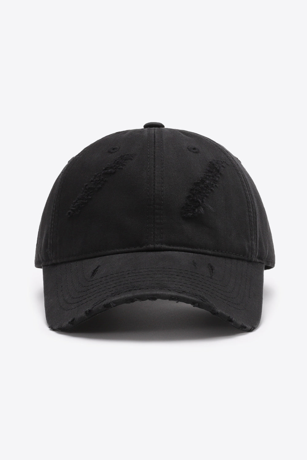 Distressed cap side angle with curved brim