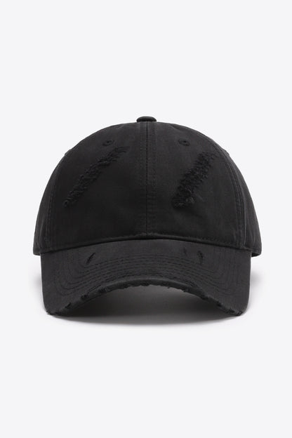 Distressed cap side angle with curved brim