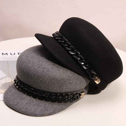 Women’s Chain Detail Wool Baker Boy Caps