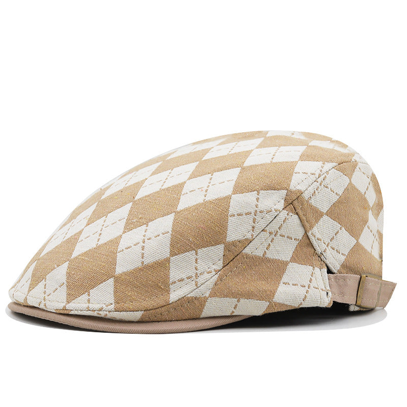 Mens retro plaid short brim flat cap - product photo 5