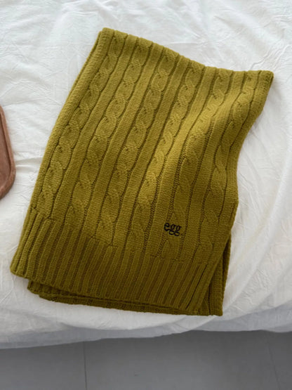 Unisex Cable Rib Winter Scarf — folded green scarf with vertical knitted detail