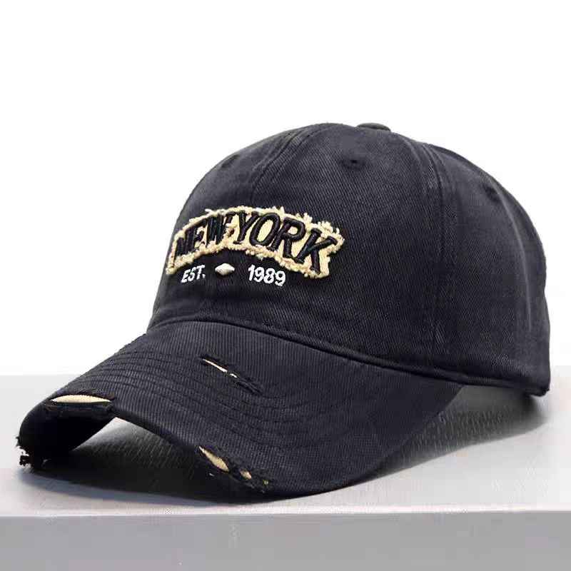 Unisex Denim New York Embroidered Distressed Baseball Caps
