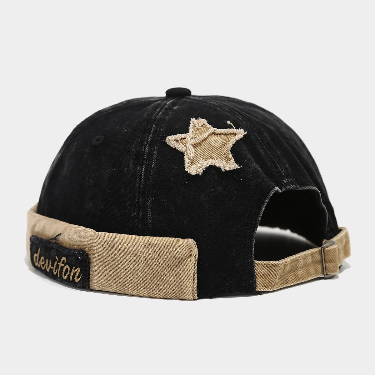 Unisex Brown Vintage Washed Brimless Docker Cap crown detail