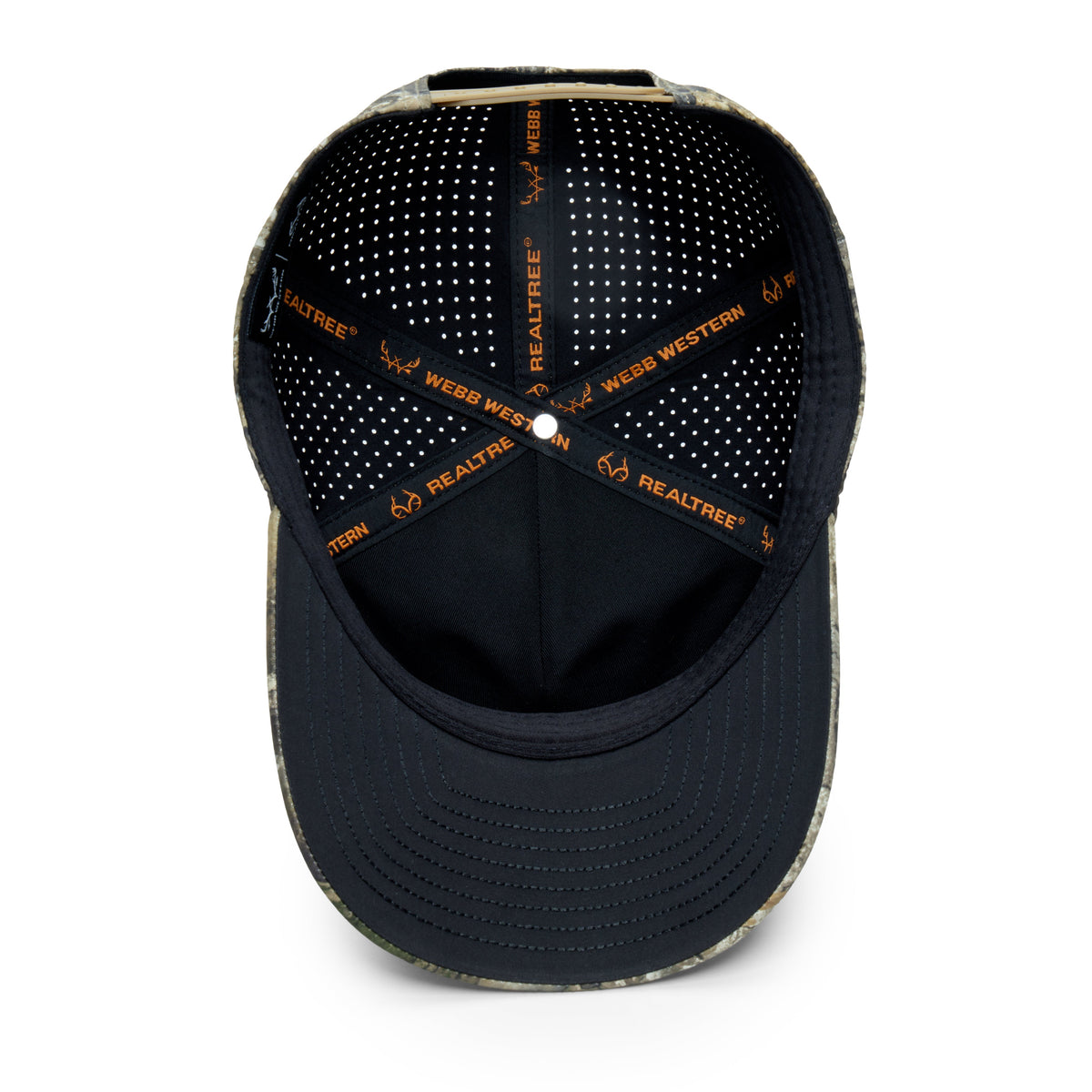 Webb Western Realtree APX® hat cap, interior view showing the sweatband and crown seams