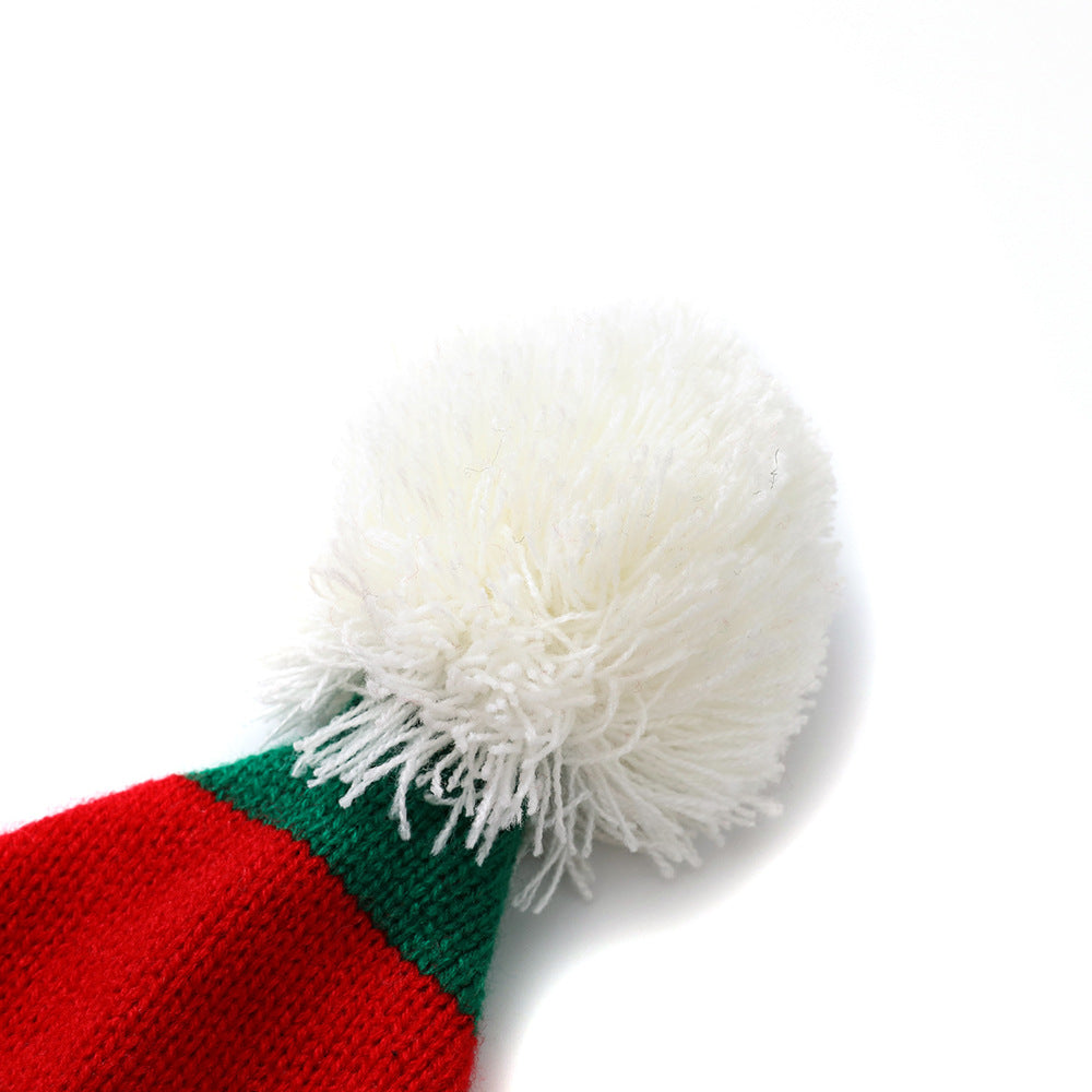 Kids Christmas Striped Pom Pom Beanie - Red brim profile