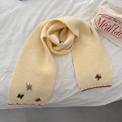 Unisex Butterfly Embroidered Scarf — cream-toned butterfly scarf loosely looped