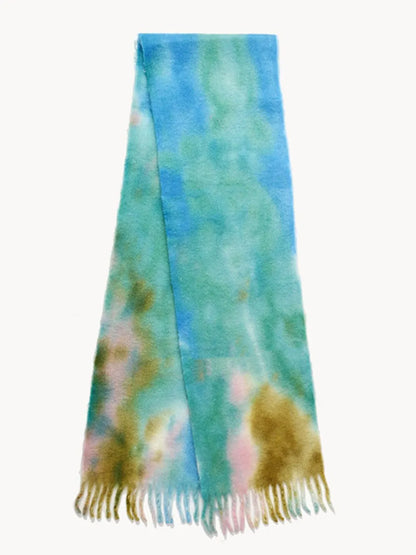 Fringe tie-dye polyester scarf - product photo 2