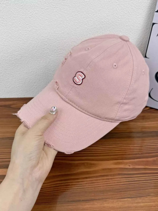 Initial S Distressed Embroidered Baseball Cap