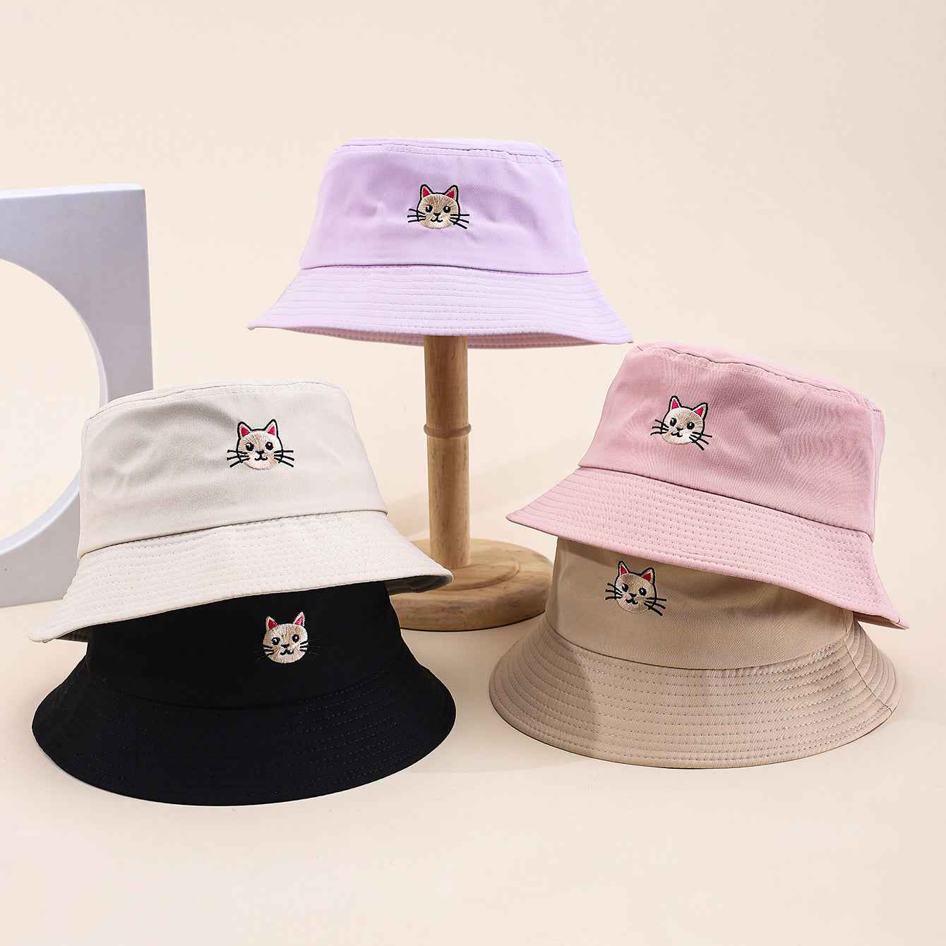 Women's Cat Embroidered Soft Bucket Hat