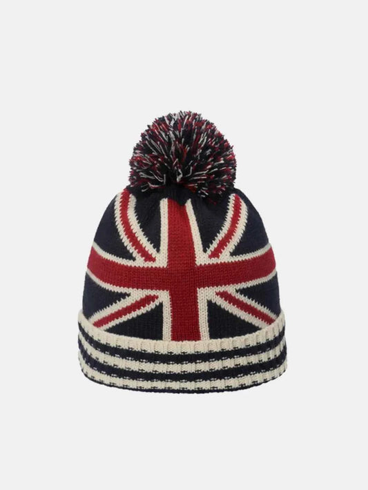 Roll rim US flag knit hat style A front view